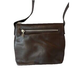 Ralph Lauren Chocolate Brown Leather  Shoulder Crossbody Bag, Silver RL Logo